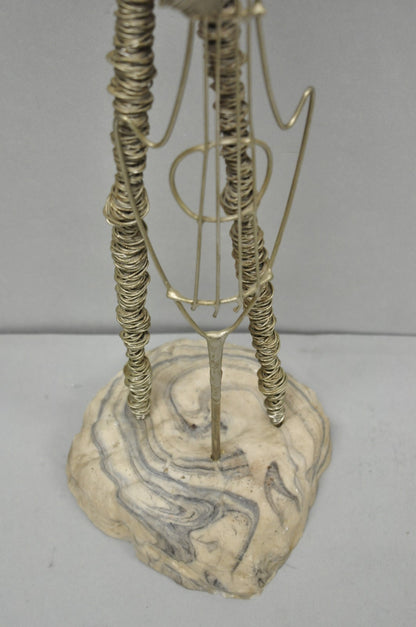 Vintage Mid Century Modern Brutalist Wire Musician Band Figure Sculpture - 2 Pc