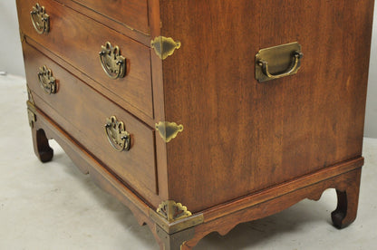 Henredon Pan Asian Chinoiserie Brass Butterfly 3 Drawer Campaign Chest Commode