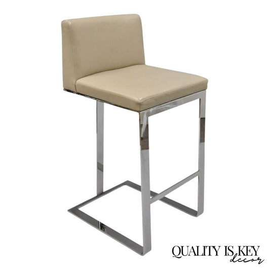 Savor Royce Metal Chrome Bar Stool Caress Taupe Leather Century Furniture F