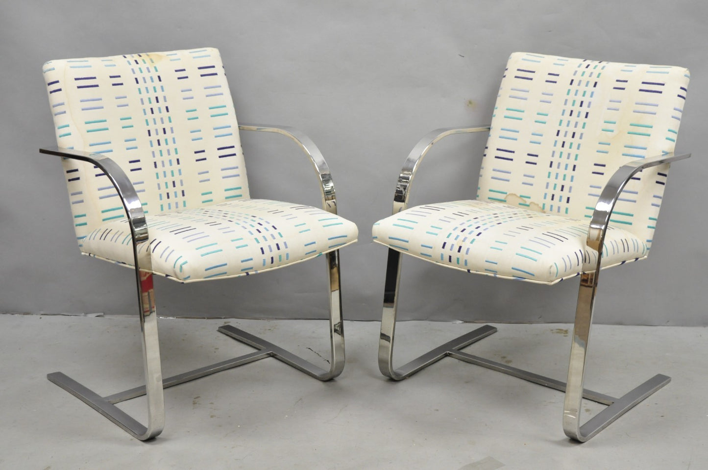 Vintage Mid Century Modern Brno Style Chrome Cantilever Baughman Arm Chairs Pair