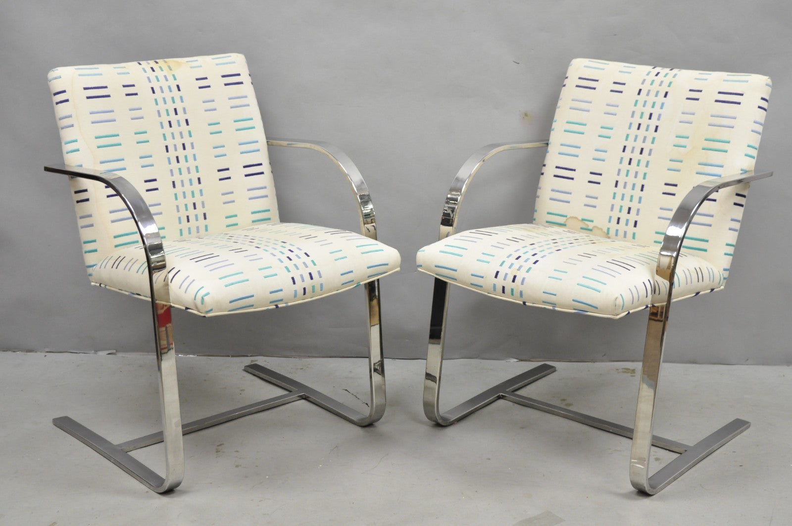 Vintage Mid Century Modern Brno Style Chrome Cantilever Baughman Arm Chairs Pair