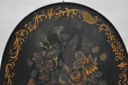 Antique French Victorian Tole Metal Hand Painted Floral Adjustable Firescreen
