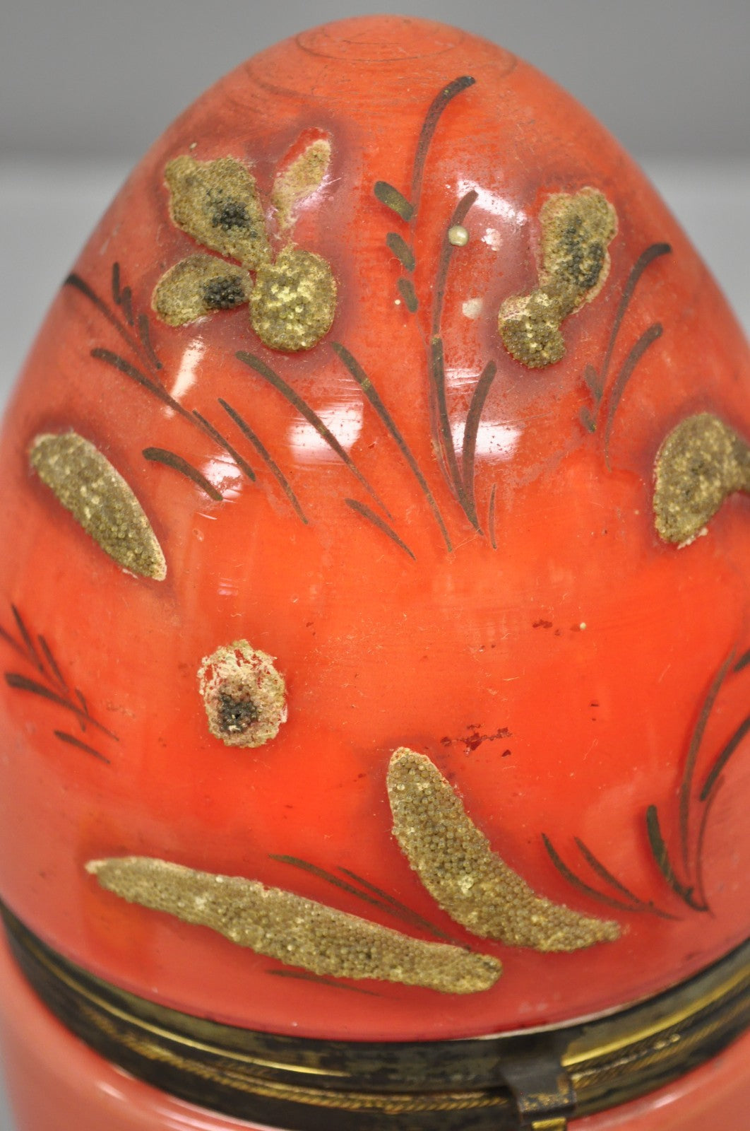 Art Deco Czech Glass Egg Orange Coralene Hinged Liquor Tantalus Cordial Set