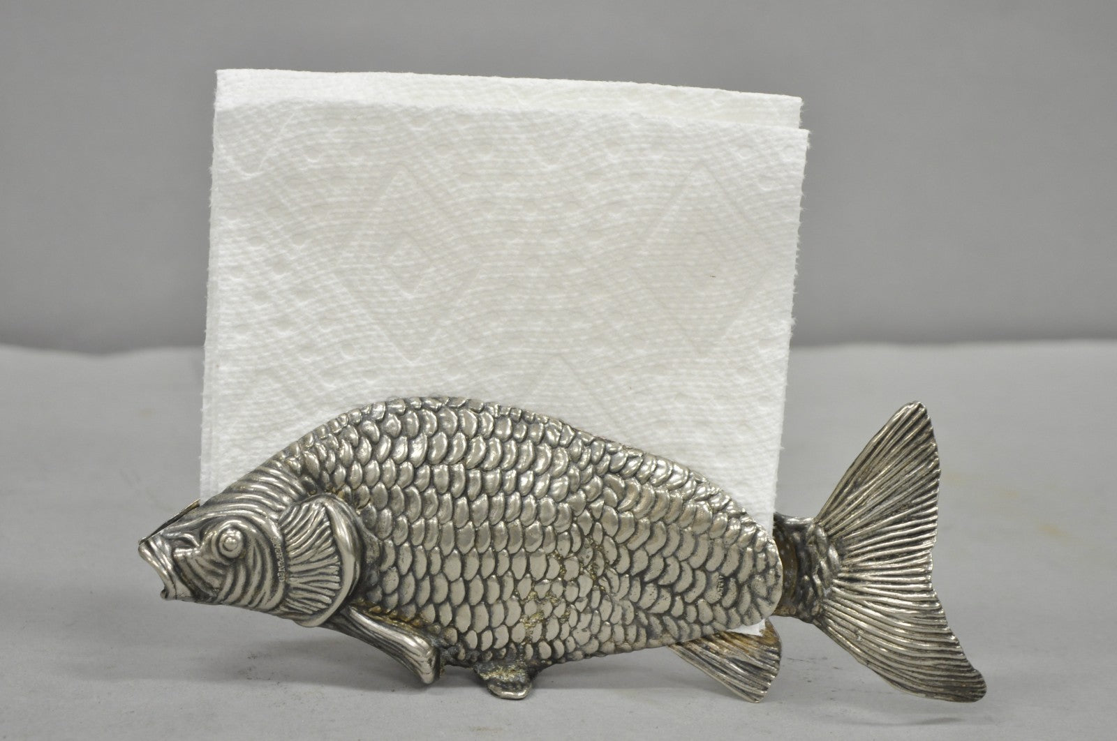 Vintage Italian Hollywood Regency Silver Plated Figural Koi Fish Napkin Holder