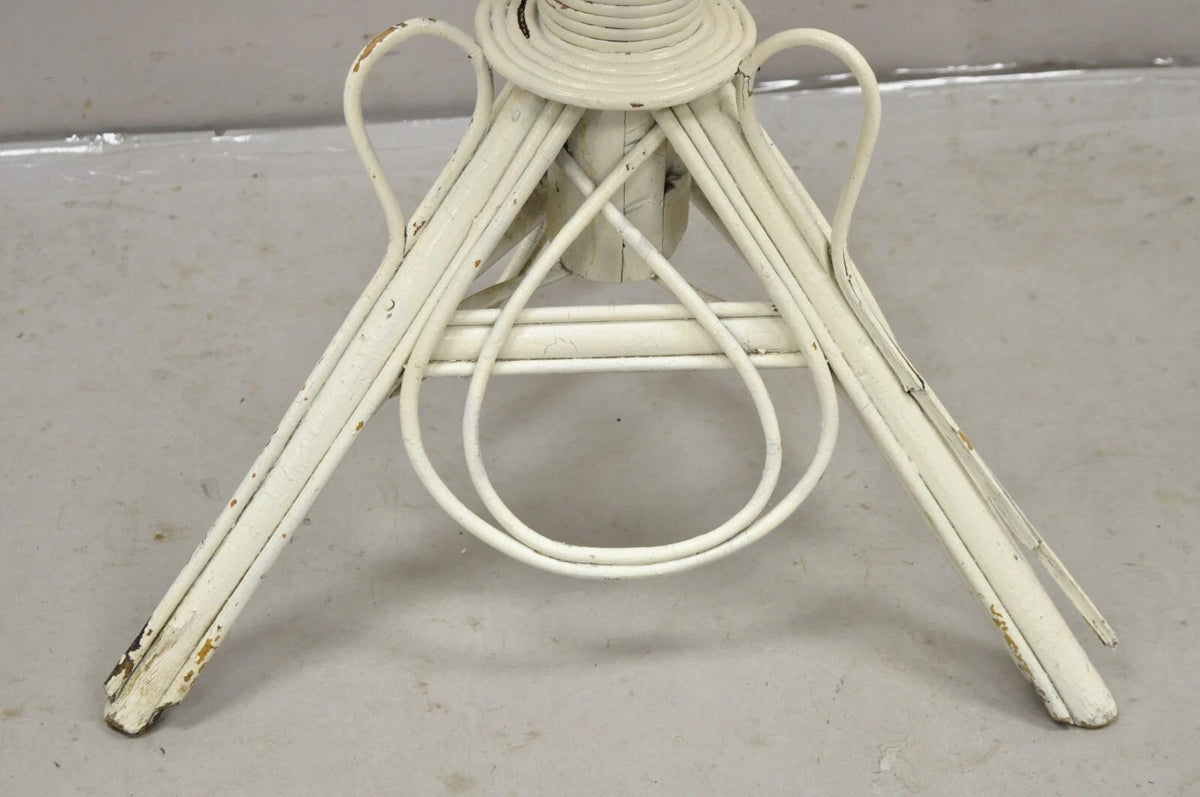 Antique Victorian Arts & Crafts Bentwood Wicker Rattan White Accent Side Table