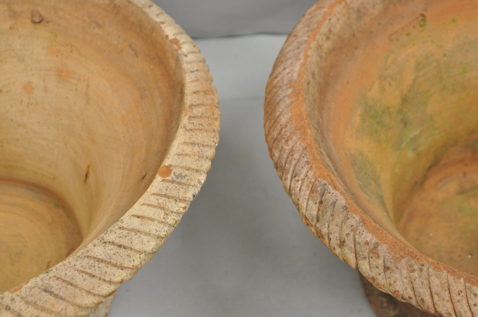 Vintage Carbone Terracotta Pottery Basket Weave 16" Garden Planter Pot - a Pair