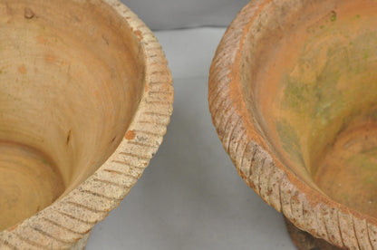 Vintage Carbone Terracotta Pottery Basket Weave 16" Garden Planter Pot - a Pair
