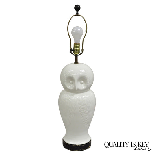 Vintage Mid Century Modern White Ceramic Porcelain Owl Form Table Lamp