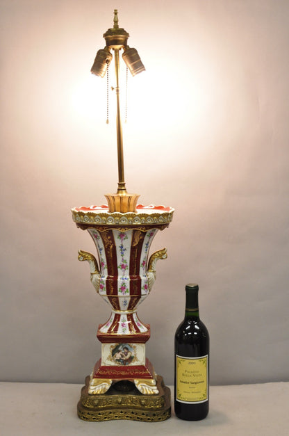 Antique French Red Paris Porcelain Style Urn Form Table Lamp by SGK China, Japan