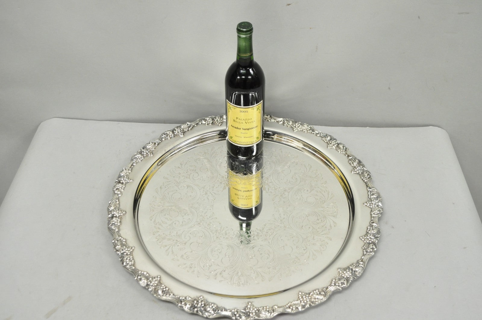 Vintage Victorian Silver Plated Grapevine Repousse 20" Round Serving Platter