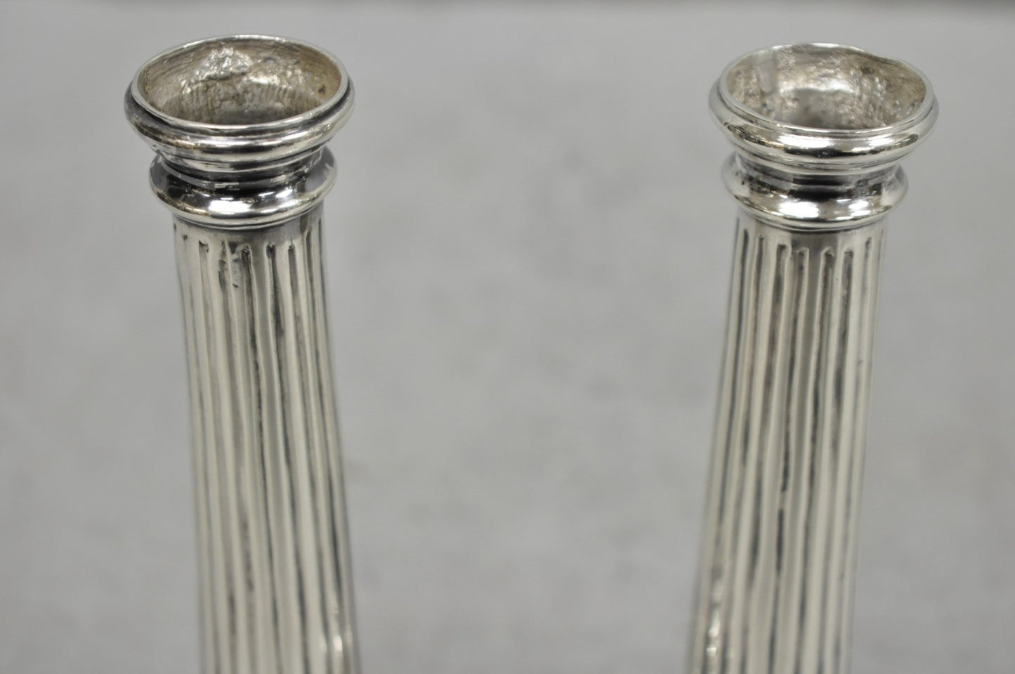 Vintage English Regency Silver Plated Classical Column Small Candlesticks - Pair