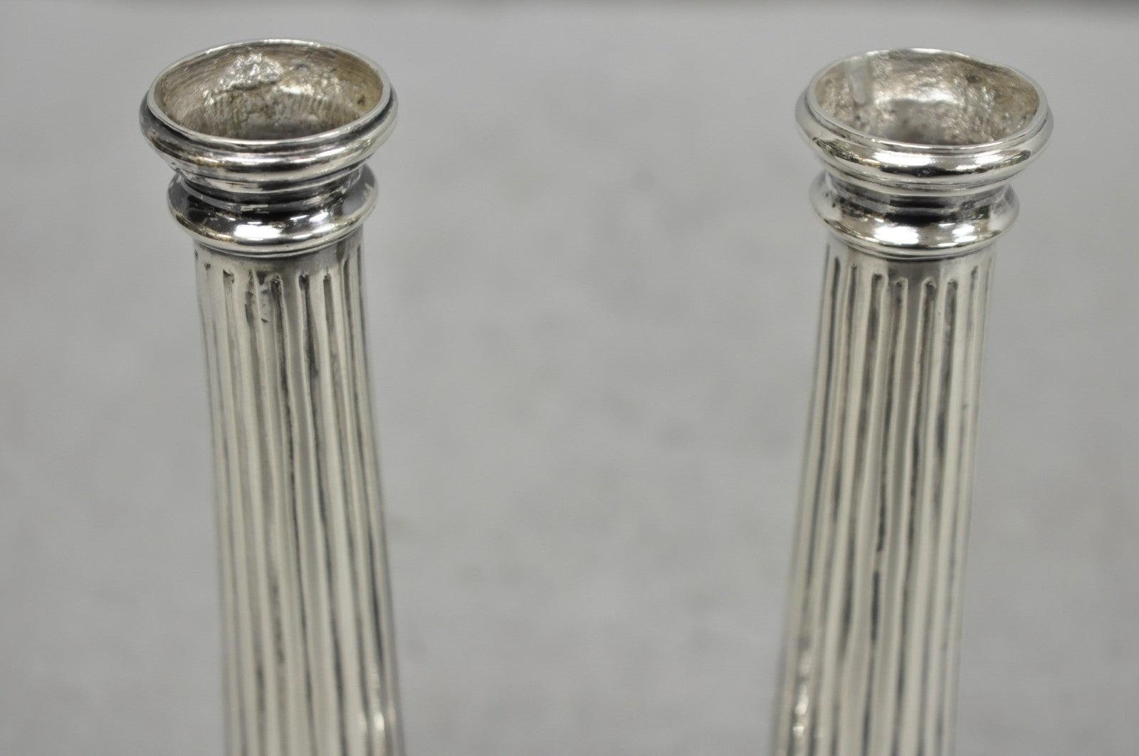 Vintage English Regency Silver Plated Classical Column Small Candlesticks - Pair