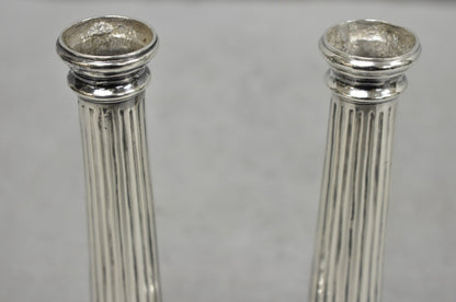 Vintage English Regency Silver Plated Classical Column Small Candlesticks - Pair