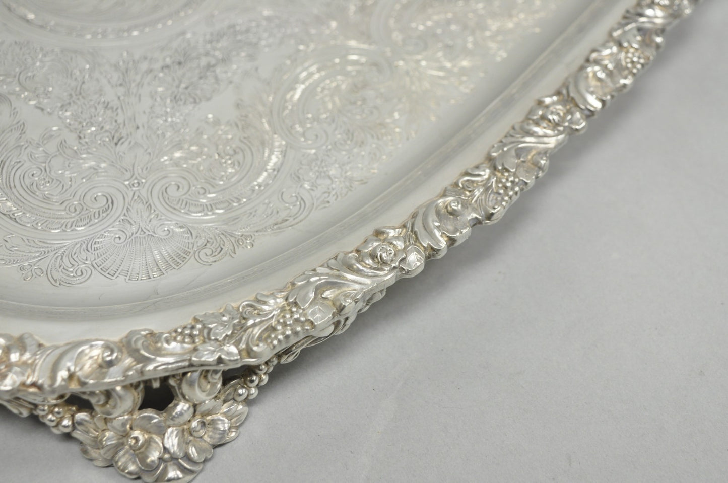 Antique E.G. Webster & Son Victorian Silver Plated Floral Repousse Serving Tray