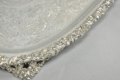 Antique E.G. Webster & Son Victorian Silver Plated Floral Repousse Serving Tray