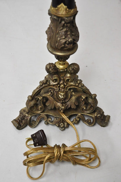 Antique French Empire Renaissance Gilt Metal Figural Candelabra Table Lamp