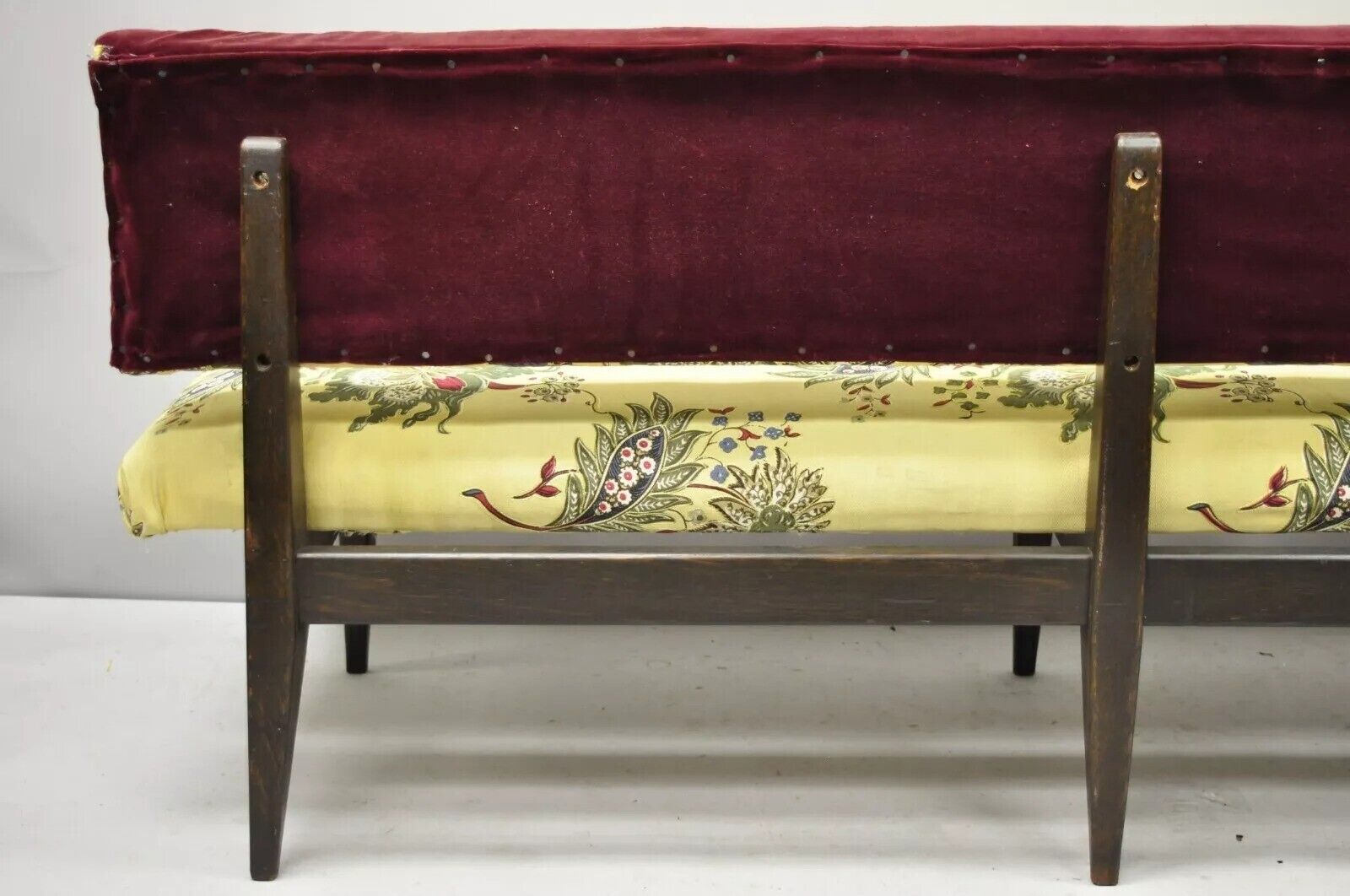 Mid Century Italian Modern Oak Wood Banquette Settee Bench After Paolo Buffa
