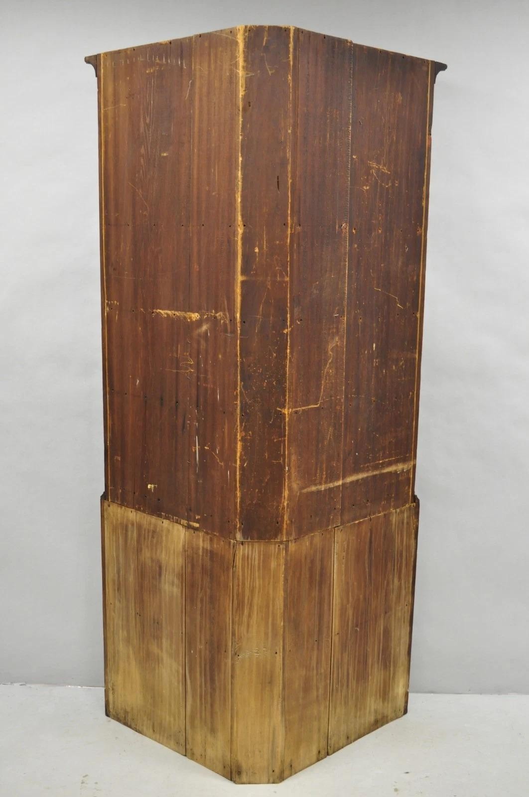 Antique Colonial Primitive Cherry Wood Glass Front Corner China Cabinet Cupboard