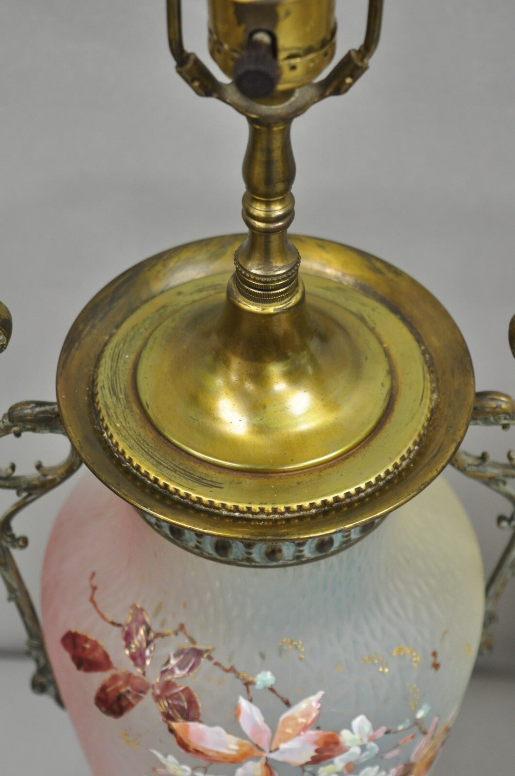 Antique English Victorian Rainbow Glass Hand Painted Birds Table Lamp - a Pair