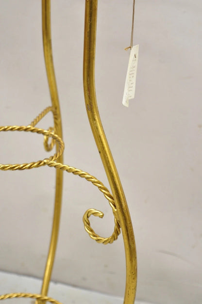 Italian Hollywood Regency Gold Iron Rope 3 Tier Bath Washstand Plant Stand Table