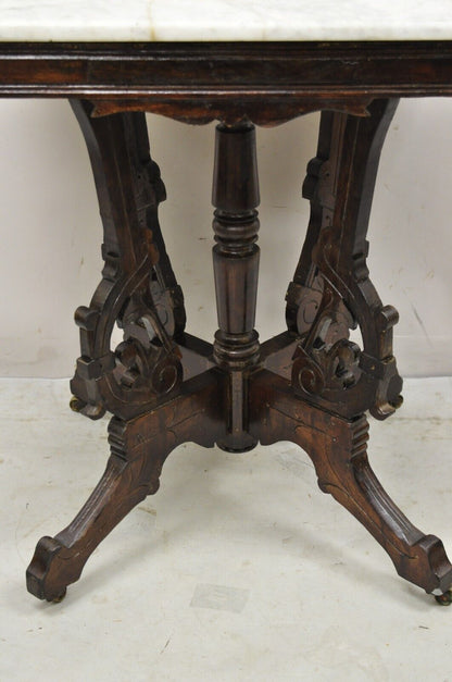 Antique Eastlake Victorian Marble Top Walnut Parlor Accent Side Table