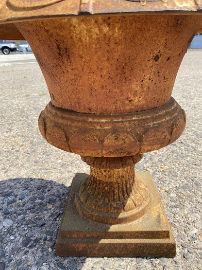 Vintage French Art Deco Cast Iron 20" Brown Campana Urn Outdoor Garden Planter