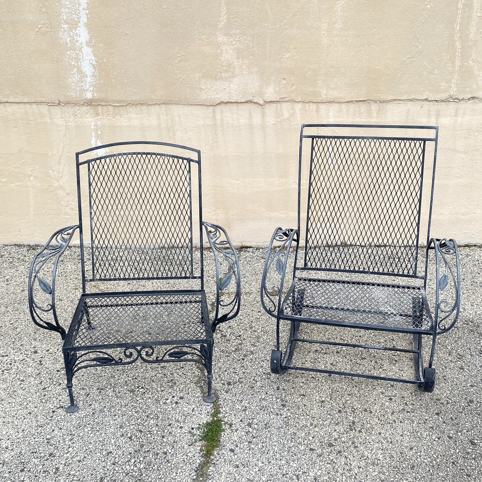 Vintage Salterini Art Nouveau Wrought Iron Garden Patio Sofa Chair Set - 4 Pcs