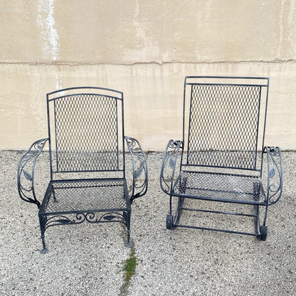 Vintage Salterini Art Nouveau Wrought Iron Garden Patio Sofa Chair Set - 4 Pcs