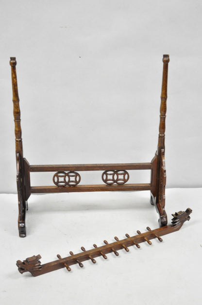 Chinese Carved Dragon Calligraphy Brush Pen Holder Rosewood Stand - a Pair