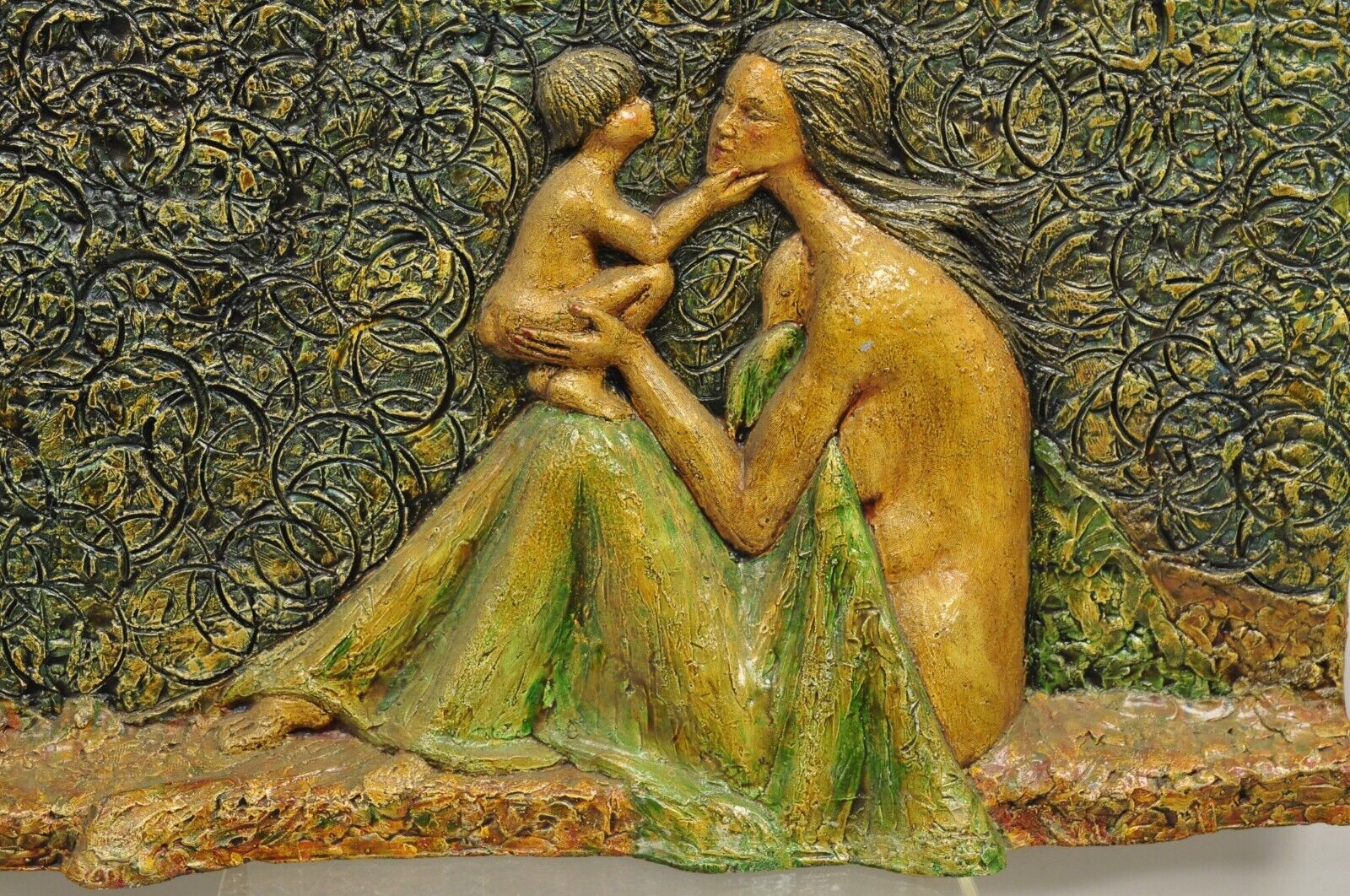 Mid Century Modern 3D Fiberglass Relief Mother & Child Nude Wall Art Sculpture