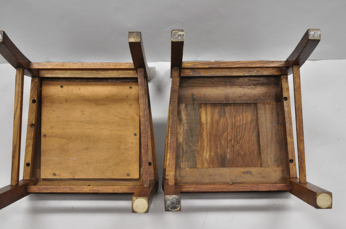 Antique Mission Oak Arts & Crafts T-Back Limbert Style Dining Chairs - Set of 4