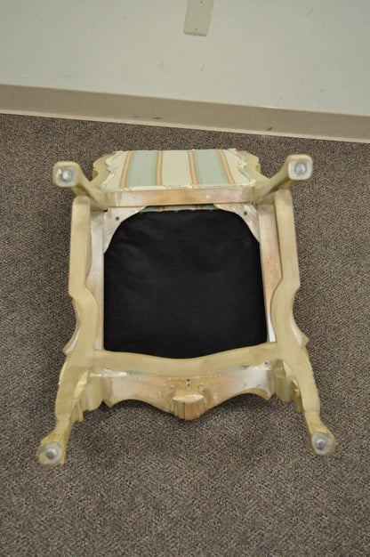 Vintage Swedish Rococo Italian Baroque Shell Carved Cream Painted Side Chair