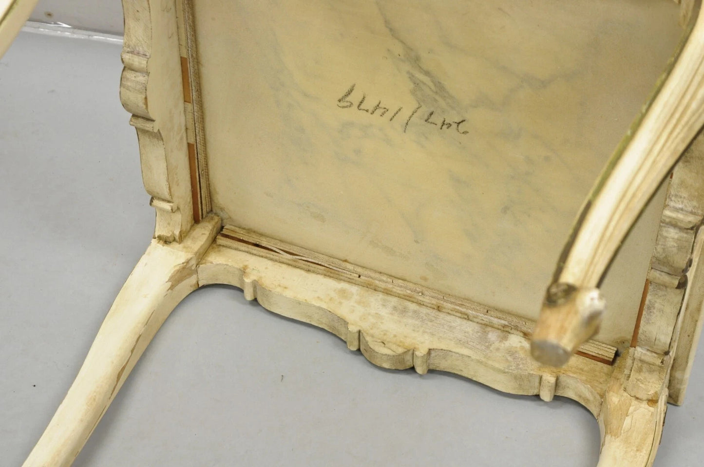 Vintage French Louis XV Style White Painted Marble Top Low Square Coffee Table