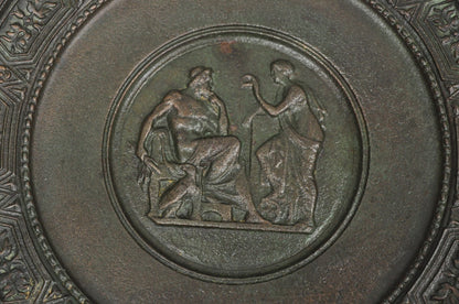 Vintage Roman Classical Style Figural Cast Iron Twin Handle Charger Dish