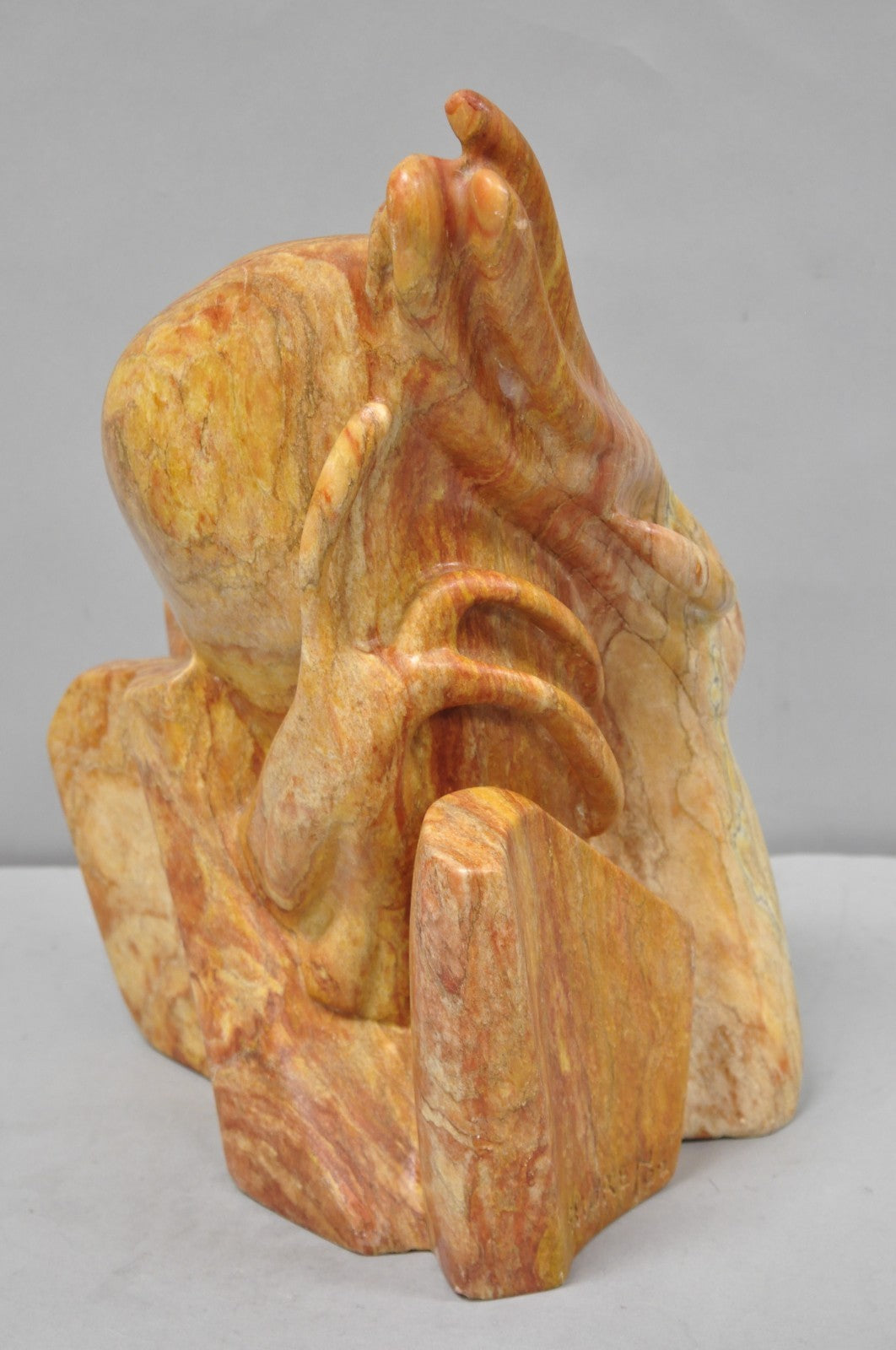 Vintage Seymour Shuren Modern Pink Carved Marble Abstract Panther Cat Sculpture