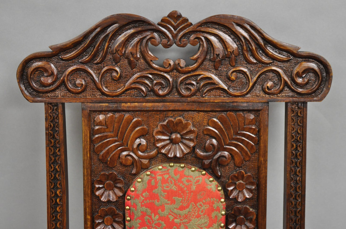 Vintage Anglo Indian Renaissance Style Carved Wood Rocker Rocking Chair