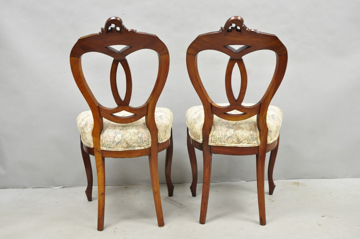 Antique Victorian Mahogany Pretzel Balloon Back Parlor Side Chairs - a Pair