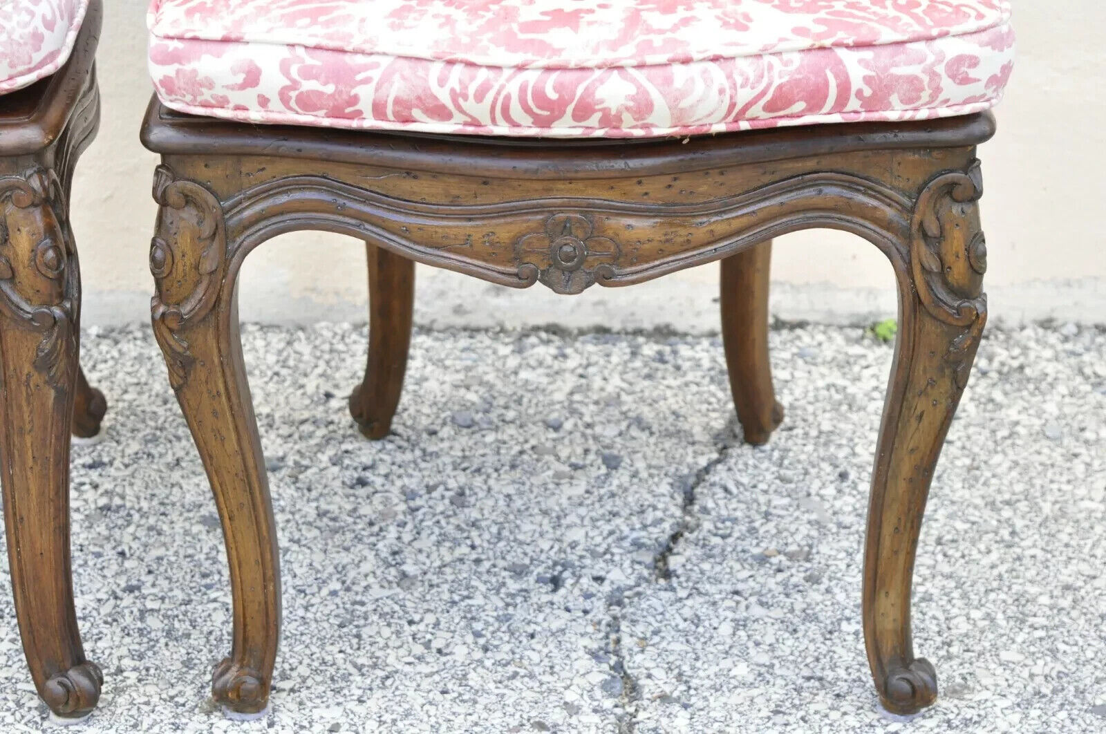 Vintage French Provincial Louis XV Walnut Cane Dining Side Chairs - Set of 6