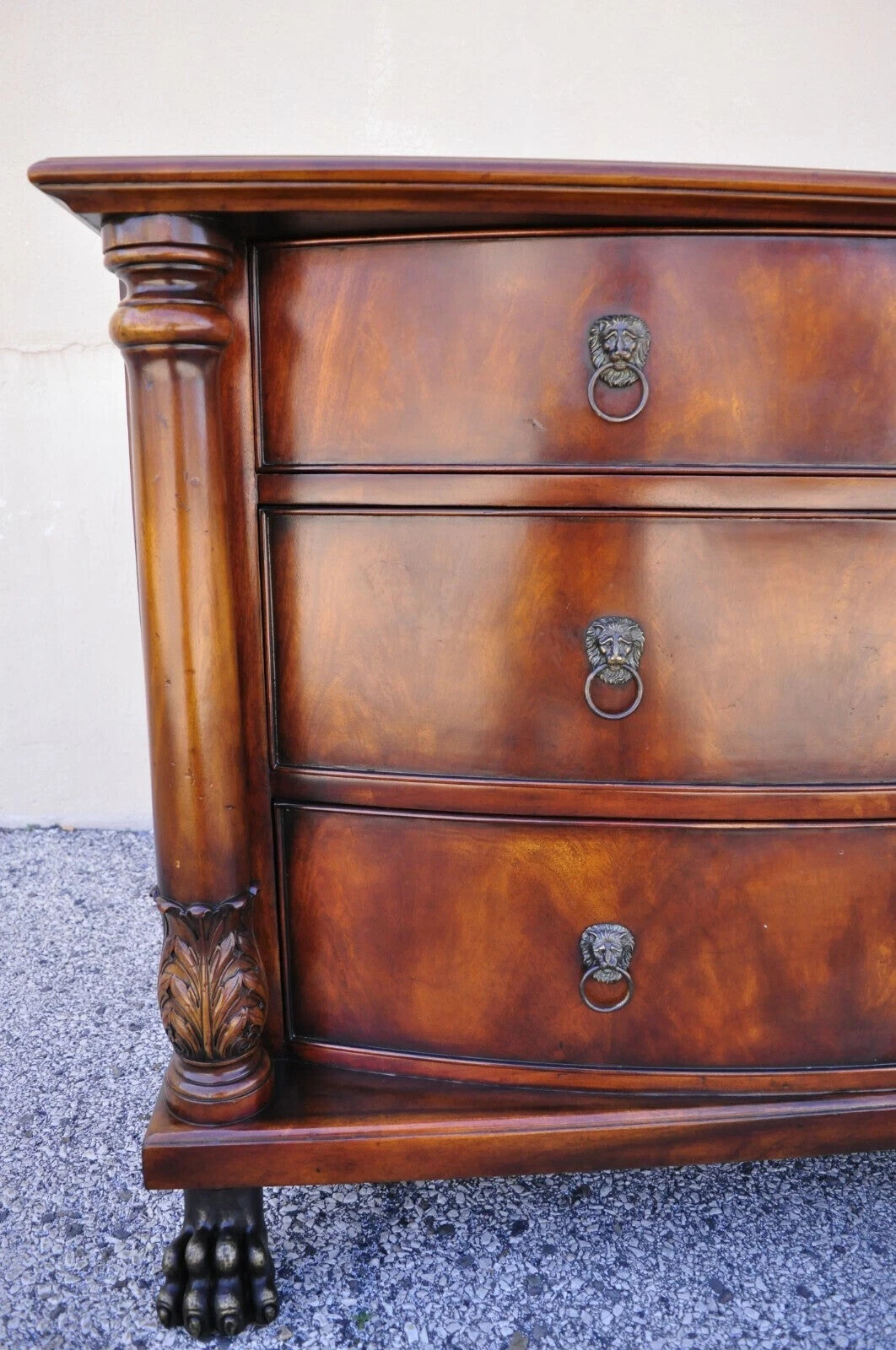 French Empire Style Mahogany Bow Front Large Chest Dresser w/ Bronze Paw Feet