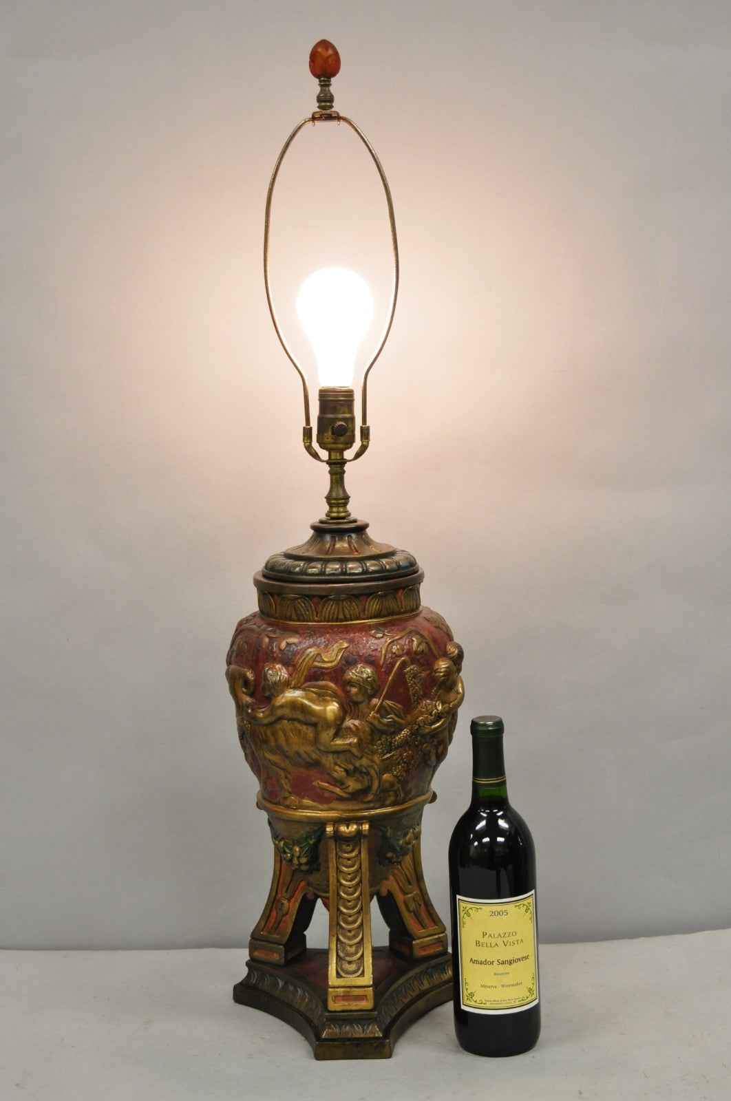 Armor Bronze Co Italian Classical Figural Cherub & Ram Polychrome Urn Table Lamp