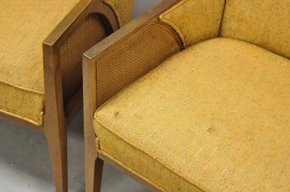 Mid Century Modern Hollywood Regency Sculpted Wood & Cane Lounge Chairs - Pair