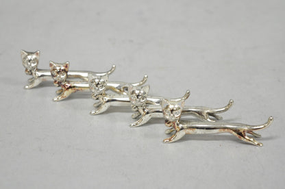 Vintage Art Deco Small Silver Plated Metal Figural Cat Knife Rests - Set of 5