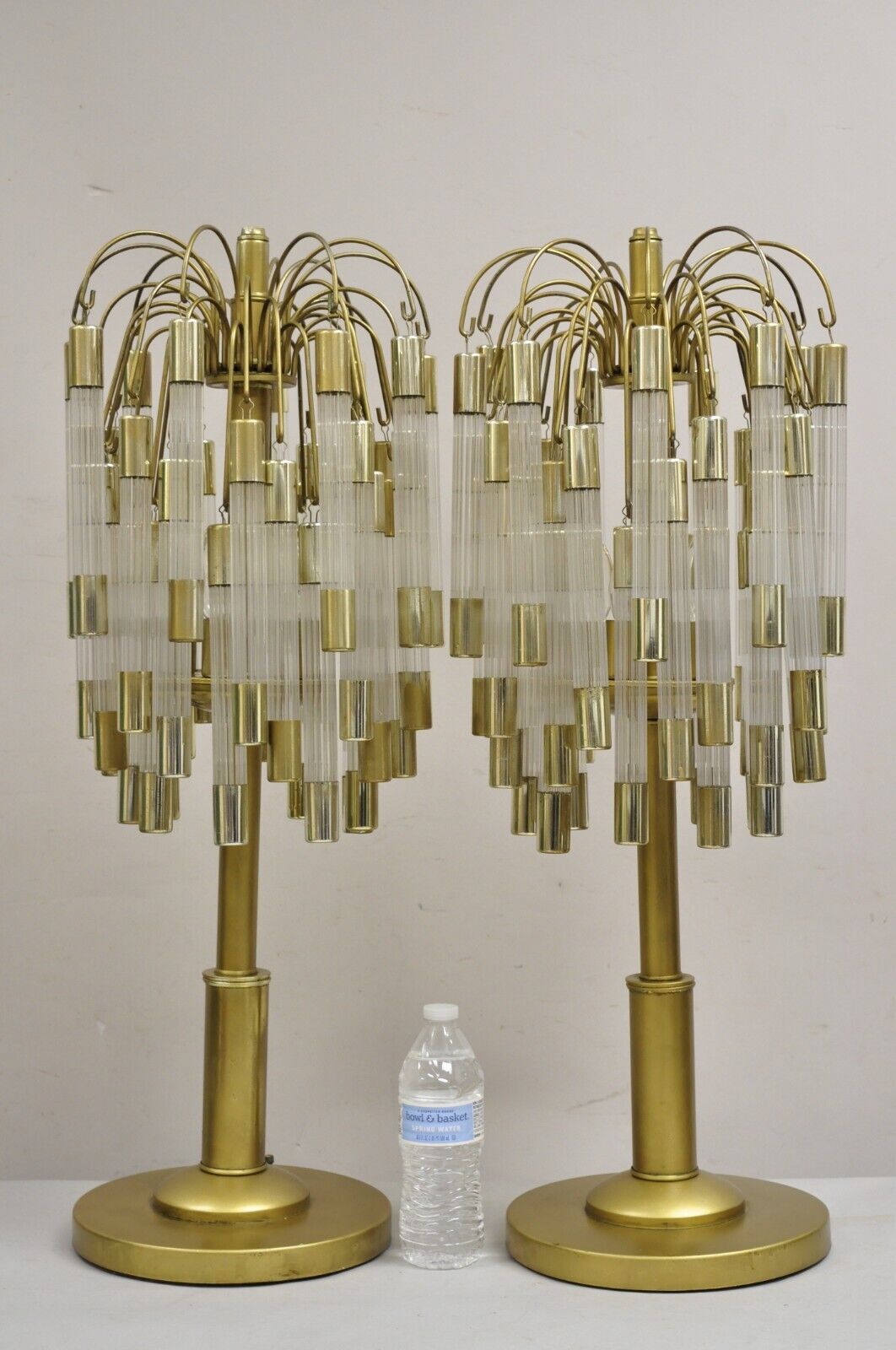 Vintage Hollywood Regency Gold "Palm Tree" Acrylic Waterfall Table Lamps - Pair