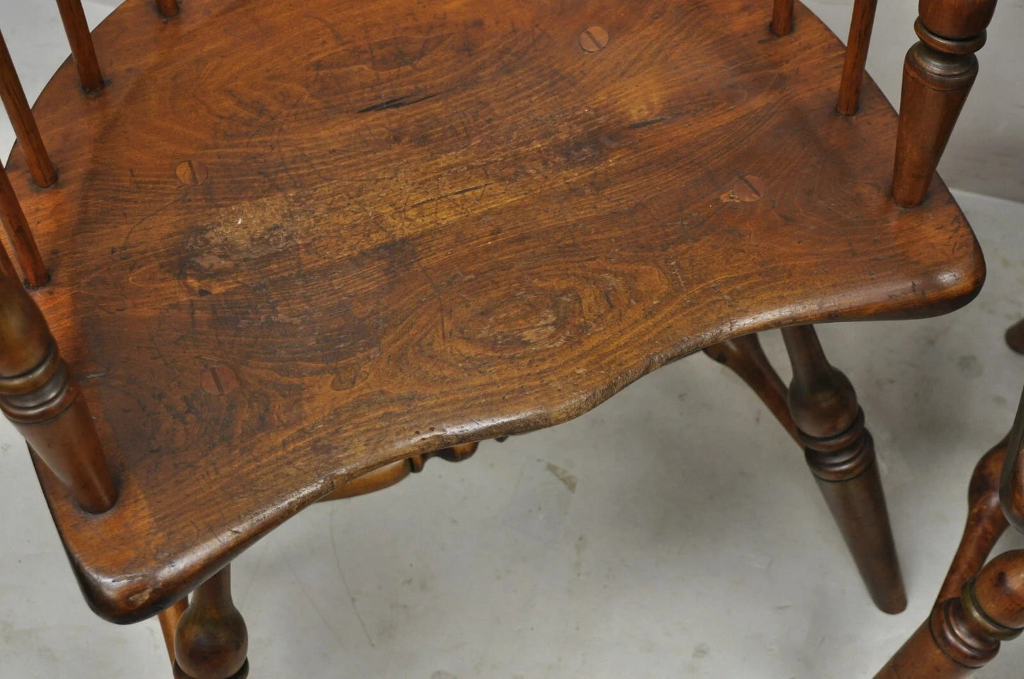 Antique English Windsor Colonial Pine Wood Spindle Pub Club Arm Chairs - a Pair