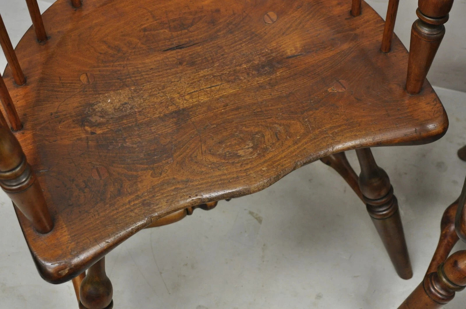 Antique English Windsor Colonial Pine Wood Spindle Pub Club Arm Chairs - a Pair