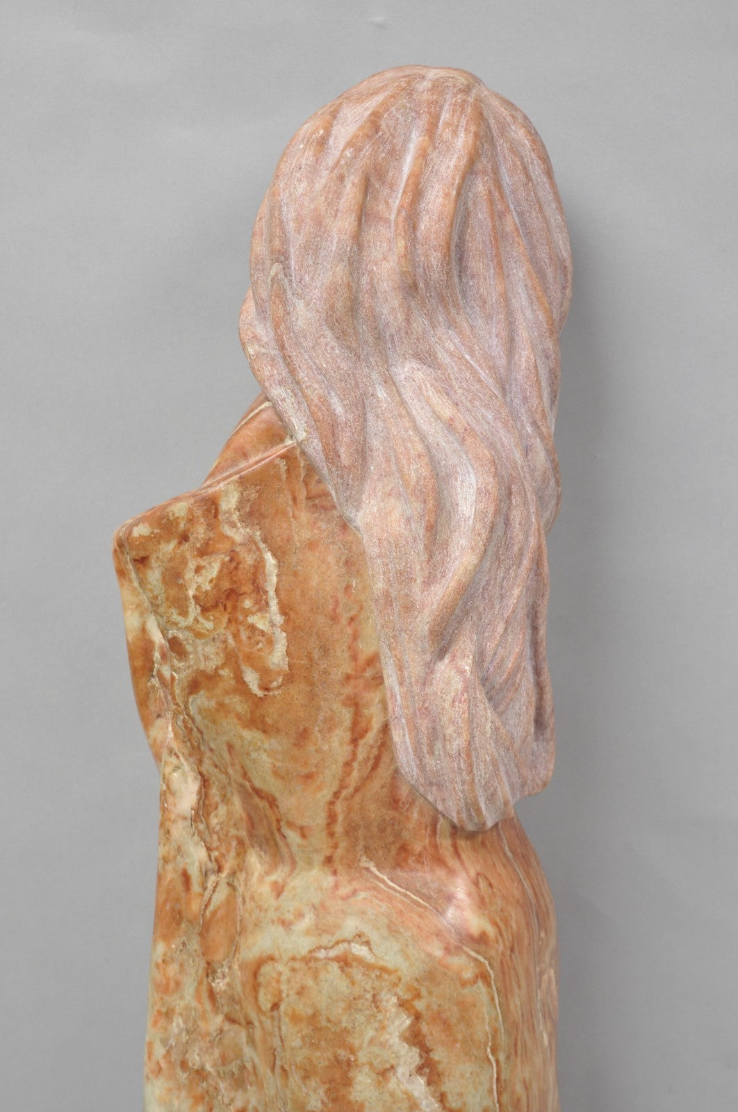 Vintage Seymour Shuren Modern Carved Pink Marble Tall Woman Figure Sculpture
