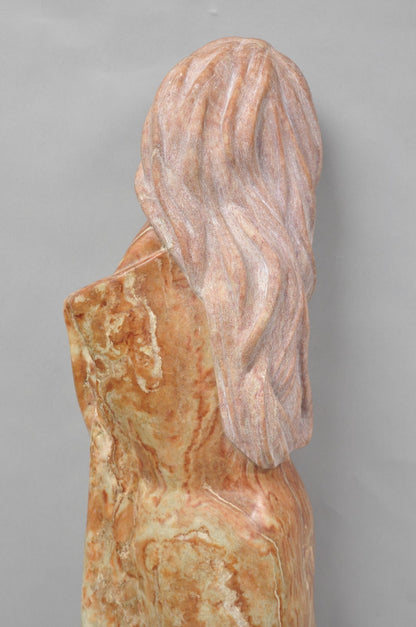 Vintage Seymour Shuren Modern Carved Pink Marble Tall Woman Figure Sculpture