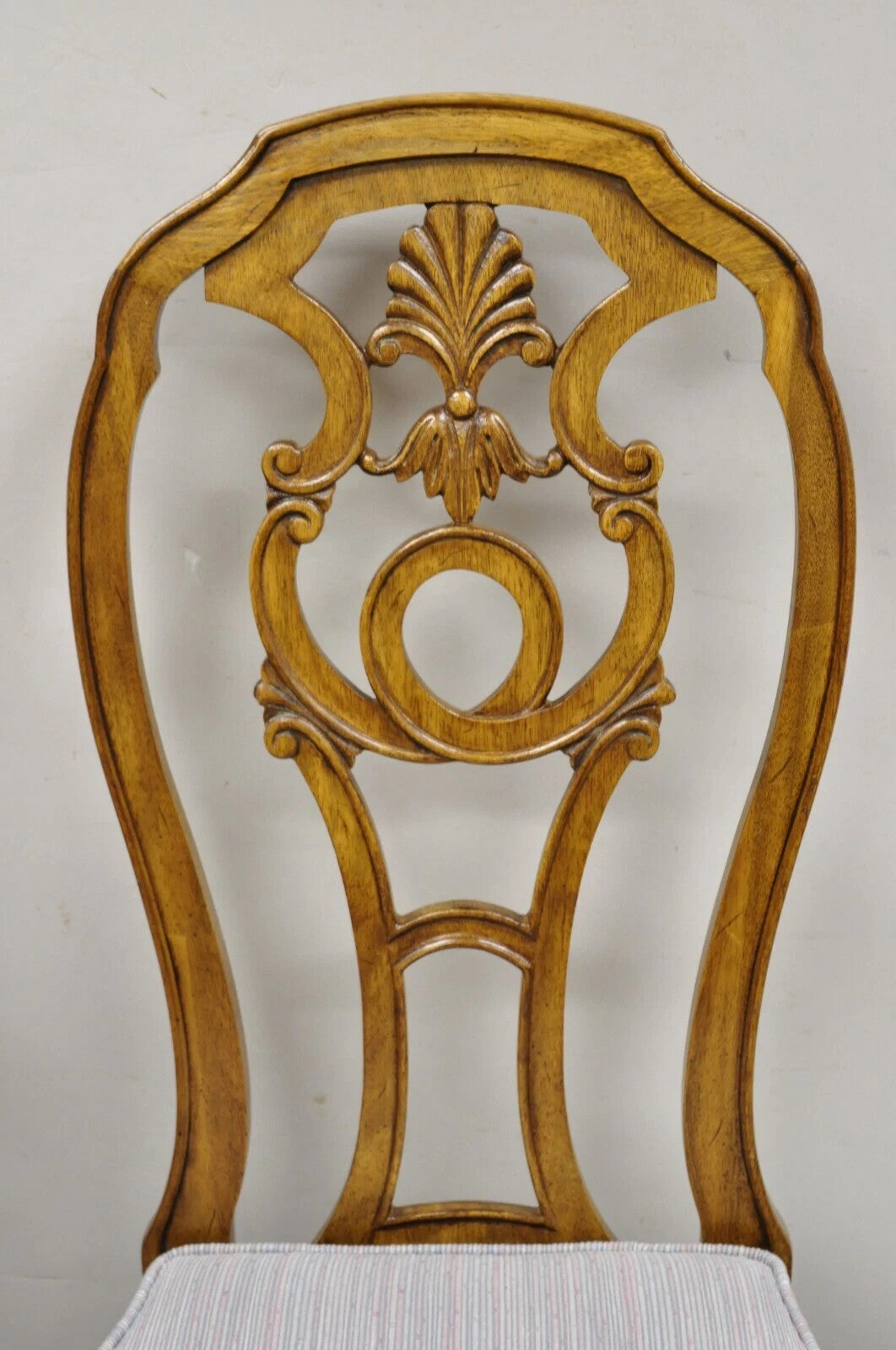 Vintage Italian Baroque Rococo Carved Wood Fretwork Dining Chairs - Set of 6
