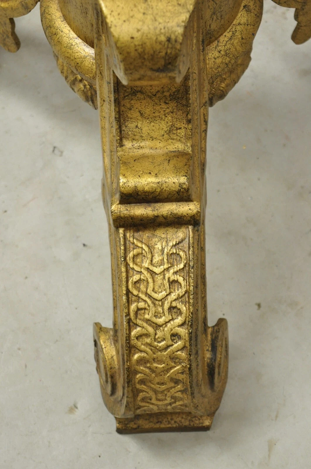 Vintage Baroque Style Gold Cast Aluminum Metal Tripod Pedestal Table Base