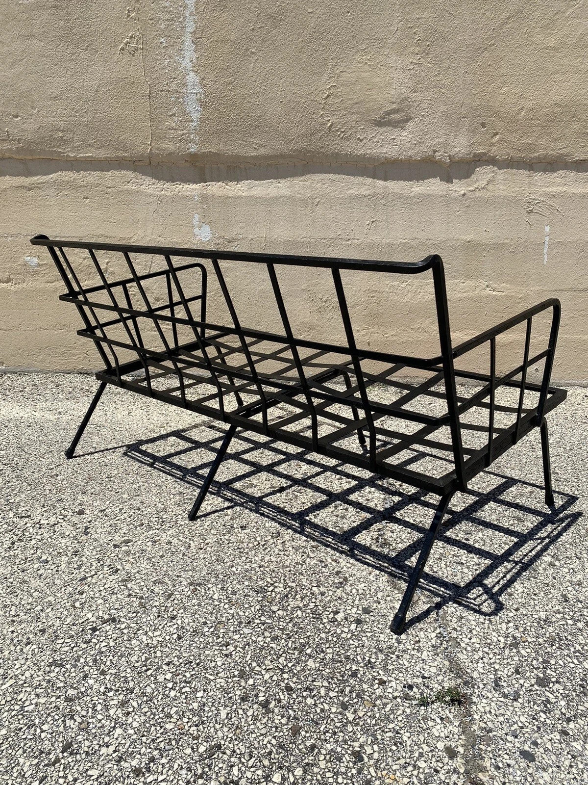 Vintage Mid Century Modern Black Wrought Iron Arthur Umanoff Style Sofa